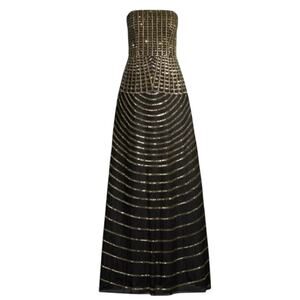 Aidan Mattox Strapless Sequin Gown Maxi Dress Gold Black Size 2 NWOT
